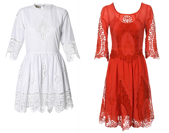 מימין: שמלת תחרה אדומה של קאלה, 620 ש"ח, משמאל: שמלה לבנה של MaleneBirger | צילום: יח"צ