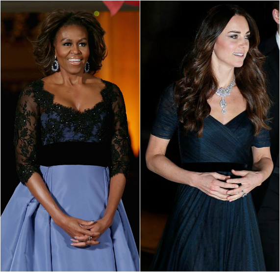קייט ומישל. איזו נסיכה אופנתית לובשת את השמלה הכחולה טוב יותר? (צילום: גטי אימג'ס)