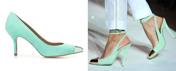 מימין: נעלי עקב עם קצה מטאלי של איב סאן לורן, משמאל: נעל של זארה, 349 ש"ח | צילום: גטי אימג'ס, יח"צ