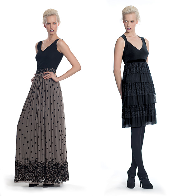 מימין: שמלה של רונן חן ב-449 ₪ במקום 890 ₪, משמאל: חצאית ב-259 ₪ במקום 669 ₪ | צילום: אלון שפרנסקי