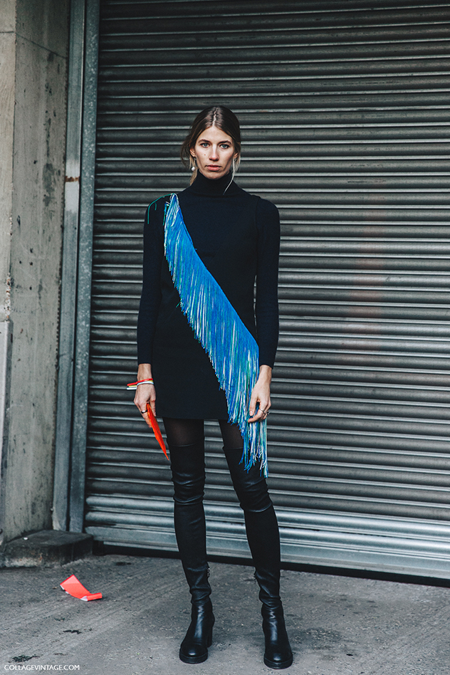 עורכת האופנה ורוניקה היילברונר מדגימה את הלוק בקוליות אופיינית (צילום: collage vintage)