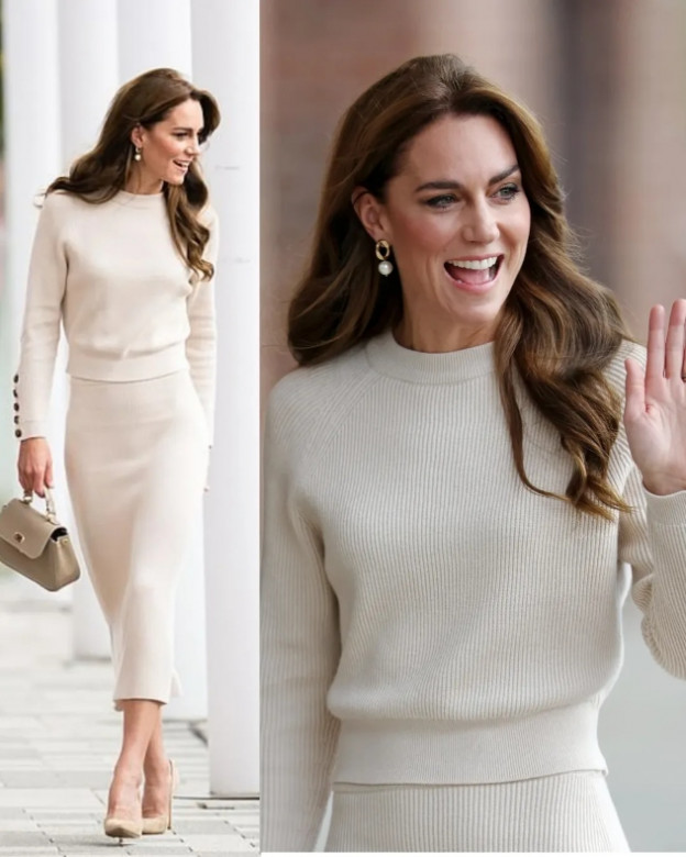 יום אחרי הלכה על סט סרוג בצבע שמנת שממש עושה לנו חשק ללבוש אותו (צילום: katemiddleton_fashion אינסטגרם)