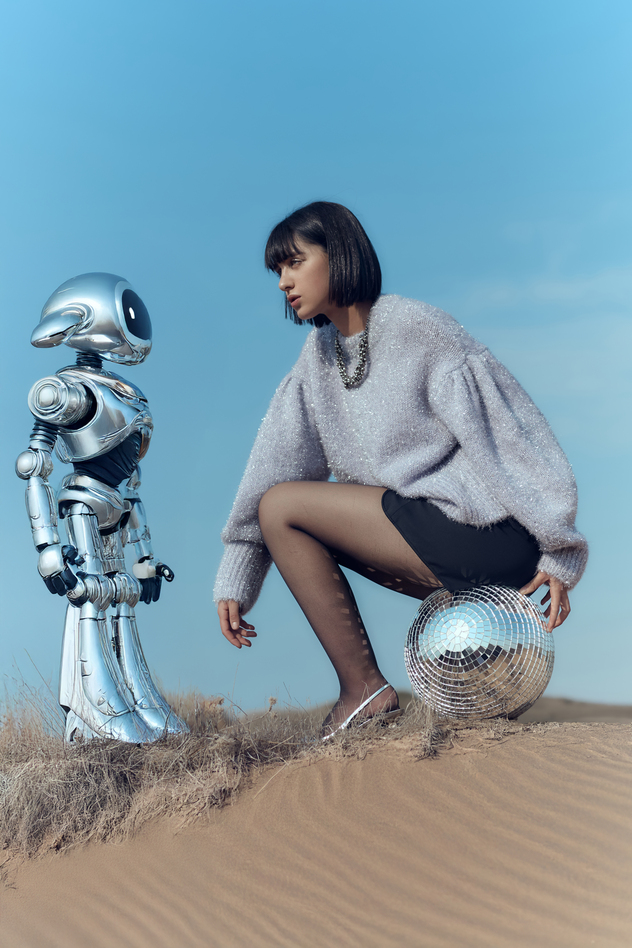 סטיילינג: רנטה בוריסוב. חצאית: מאדר אוף אול, סוודר ושרשרת: אסתר ריכטר, נעליים: וינטג' פראדה מלוני וינטג' (צילום: לימור צל גוזלן)