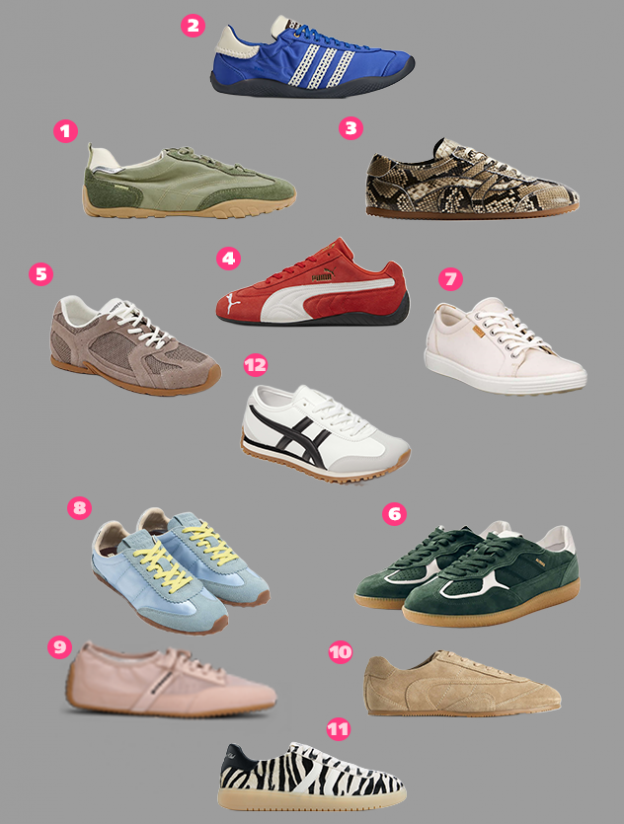 1. זארה, 229 שקלים, 2. אדידסXווילס בונר, 899.90 שקלים, 3. H&M, מחיר: 199 שקלים, 4. פומה בפקטורי 54, 550 שקלים, 5. seventy nine ב-WESHOES, מחיר: 252 שקלים, 6. אלוהס לסטורי, 630 שקלים, 7. אקו לאוריג'ינלס, 799 שקלים, 8. בימבה אי לולה לטרמינל איקס, 629 שקלים, 9. ז'יבנשי בפקטורי 54, 2,990 שקלים, 10. COS, מחיר: 525 שקלים, 11. אלדו, 499.90 שקלים, 12. סקופ, 149.90 שקלים 