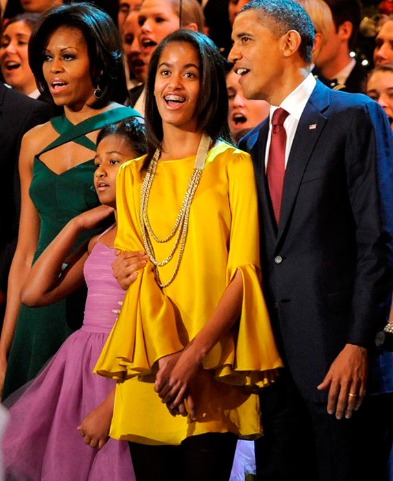 התאמת צבעים מרהיבה. בני משפחת אובמה מפגיזים נוכחות (צילום: גטי אימג'ס)