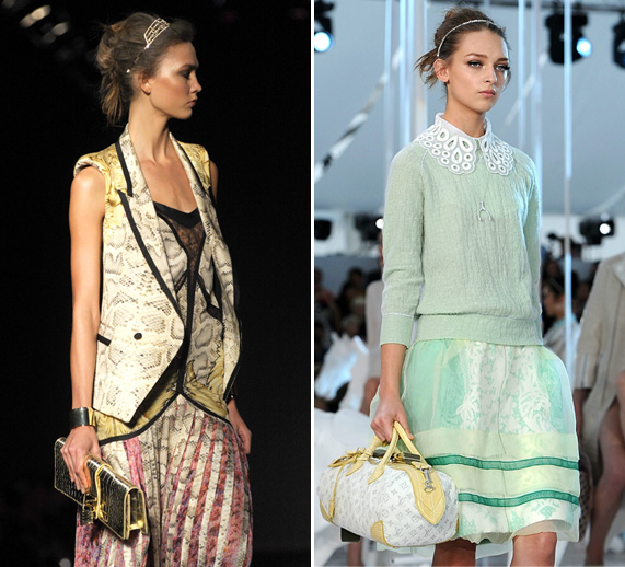כתרים על מסלולי האופנה לאביב-קיץ 2012 | מימין: לואי ויטון, משמאל: רוברטו קוואלי | צילום: גטי אימג'ס